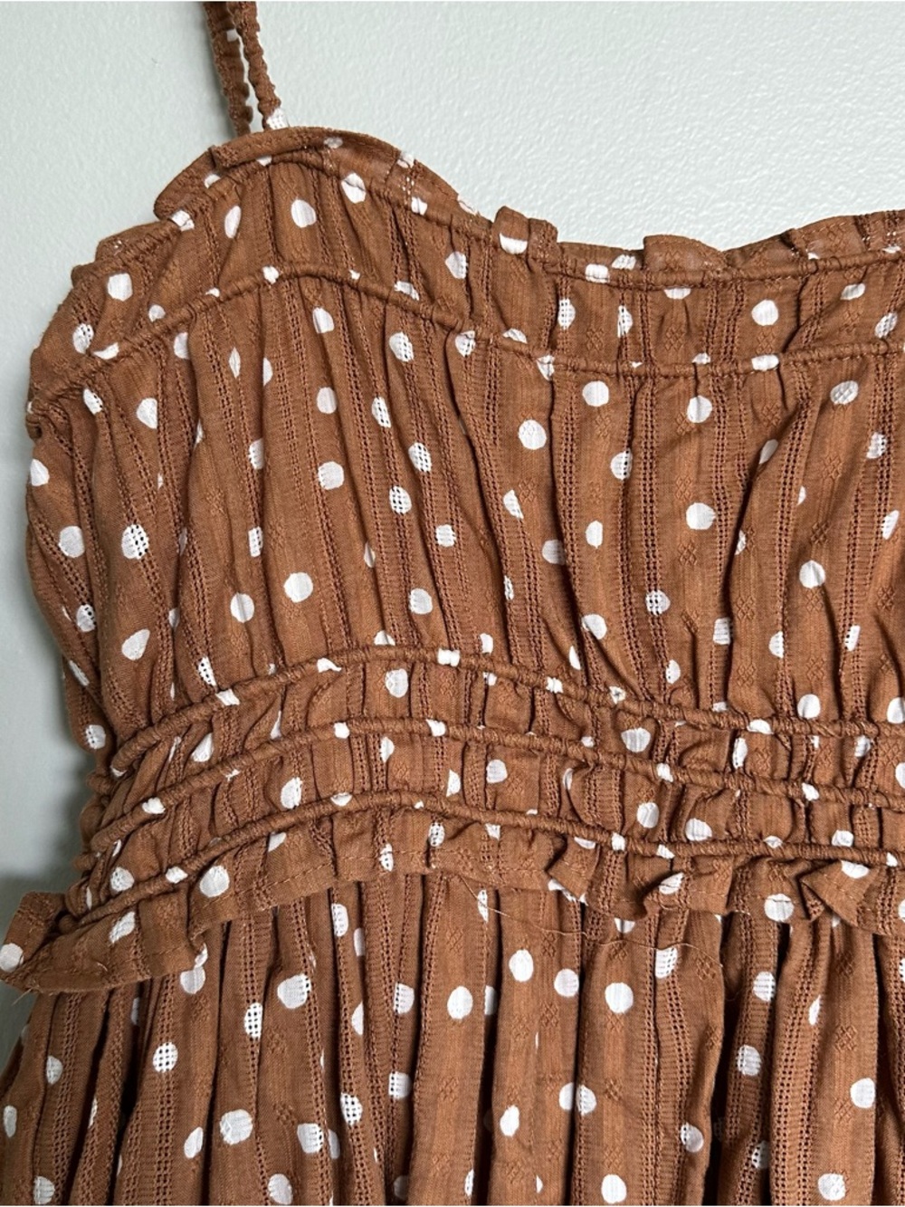 Maurices Brown & White Polka Dot Smocked Midi Dress - Picture 6 of 6